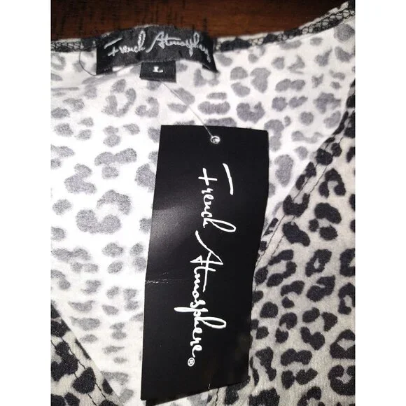French Atmosphere Womens Leopard Print Long-Sleeve Top L Polyester/Spandex Made - Picture 12 of 12